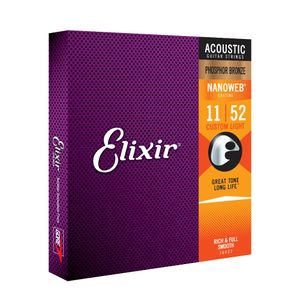 Elixir Nanoweb Custom Light Acoustic Guitar Strings with Polyweb Coating, 11-52