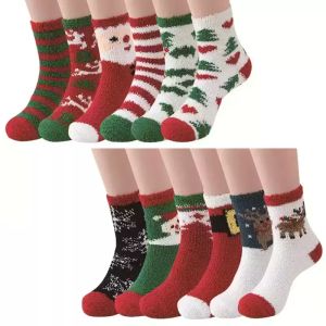 Calcetines navideños de alce, forro polar coralino grueso, calcetines para mujer y hombre, calcetines para el suelo, calcetines navideños de invierno, regalos