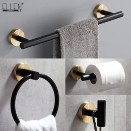 ELLEN – accessoires de salle de bain, porte-papier hygiénique, ensemble de serviettes, anneau de bain-douche, crochet pour Robe, matériel noir ELB5600 240304