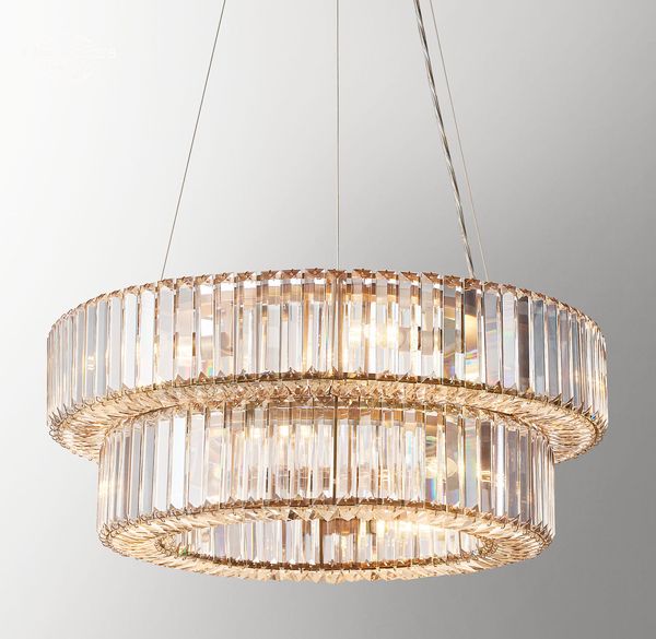 Elliana Lampes suspendues à deux niveaux Lustre en cristal rond moderne pour salon chambre à coucher salle à manger lampes suspendues Lustre
