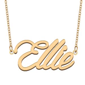 Ellie nom collier pendentif pour femmes filles cadeau d'anniversaire plaque signalétique personnalisée enfants meilleurs amis bijoux en acier inoxydable plaqué or 18 carats