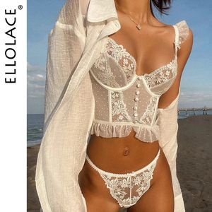 Ellolace Lingerie fantaisie dentelle volants soutien-gorge Transparent broderie sous-vêtements féminins de haute qualité sans couture tenues sexy pour femme 240127