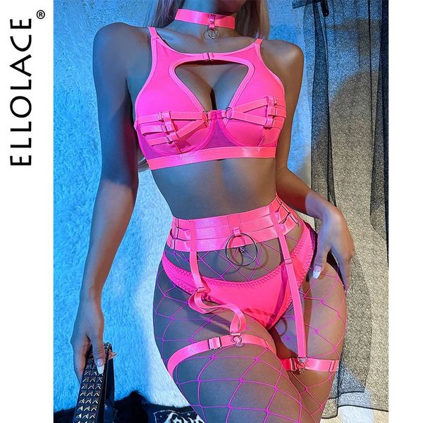 Ellolace Lingerie féminine Sexy sous-vêtements sensuels découpé haut filet de pêche bas érotique intime fantaisie soutien-gorge et culotte ensembles 240305