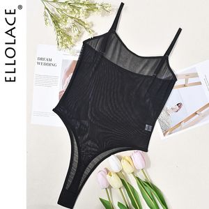 Ellolace Lace BodySit Sheer Mesh One Piece Bright Corps Femmes Solide Sexy Top Crotchlessless Sissy Naked Toft Adaptation en peluche Lingerie 240423