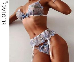 Ellolace Lingerie Underwear Set à broderie florale en dentelle de lingerie transparente Sexy Erotic Sexy Body Bra 259L1080141