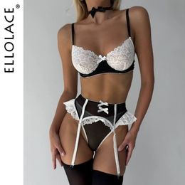 Ellolace meid outfit lingerie kanten kous ondergoed schattige strik slipje met haarballen doorzien sensuele fancy exotische sets 240202