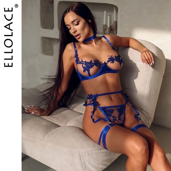 Ellolace Lingerie Sensuelle Soutien-Gorge Ouvert Voir À Travers Des Sous-Vêtements Fantaisie Non Censuré Luxe Dentelle Porno Ensembles Exotiques Tenues Sexy Intime 240127