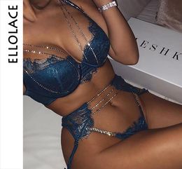 Ellolace ensemble de sous-vêtements sexy brillant Push Up femmes Lingerie soutien-gorge bref ensembles à armatures Bralette et culottes mode ensembles féminins CX2008622047