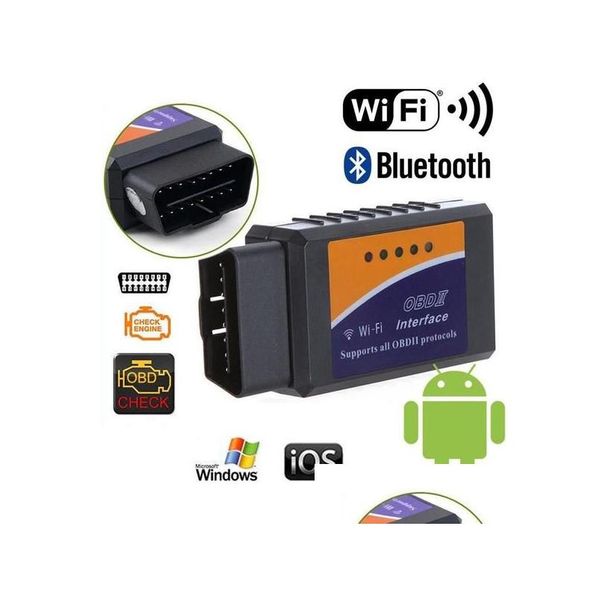 Elm327 V1.5 Bluetooth/Wifi Obd2 Escáner Elm 327 Pic18F25K80 Herramienta de diagnóstico Obdii para Android/Ios/Pc/Tablet Pk Icar2 Drop Delivery Dhdij