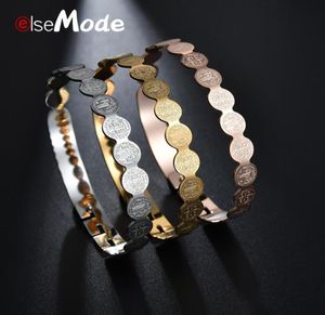 ELSEMODE Sint-Benedictus Armbanden Armbanden Vrouwen amulet Titanium Staal Hoog Gepolijst Katholieke Kerk Kruis Bangle Sieraden Gift7456234