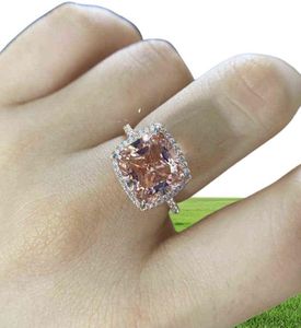 Elsieunee 18K Rose Gold Color Morganite Diamond Anneaux pour femmes Solide 925 Rague de mariage en argent sterling Fashion Fait Bijoux Gift 28860877