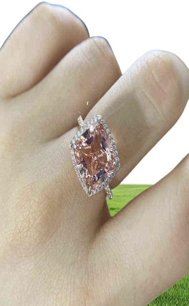ELSIEUNEE 18K couleur or Rose Morganite diamant anneaux pour femmes solide 925 en argent Sterling bague de mariage mode bijoux fins cadeau 22898445