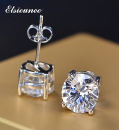 ELSIEUNEE 925 en argent Sterling 678MM coupe ronde simulé Moissanite diamant boucles d'oreilles fiançailles mariage boucles d'oreilles pour les femmes6596700