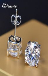 ELSIEUNEE 925 sterling zilver 678 mm ronde geslepen gesimuleerde moissanite diamanten oorbellen verlovingsbruiloft oorknopjes voor dames9234858