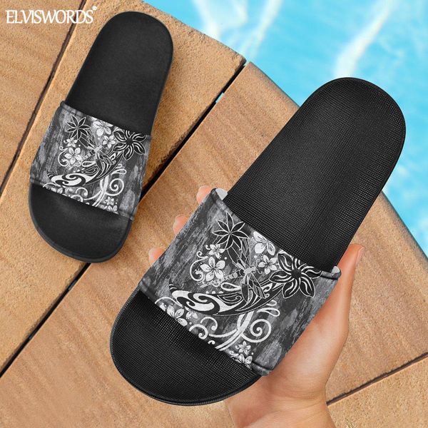 ELVISWORDS Samoan Hawaii Tribal Pattern Donna Uomo Slide Pantofole Sandali di gomma durevoli Unisex Casual Polinesiano Calzature X1020