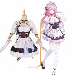 Elysia Cosplay Franse meid Kostuum Hkai Impact 3 Carnaval Uniform Pruik Anime Halen Kostuums Mannen Game 24RV #