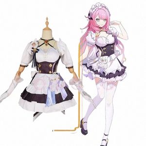 Elysia Cosplay Franse meid Kostuum Hkai Impact 3 Carnaval Uniform Pruik Anime Halen Kostuums Mannen Game 40bx #