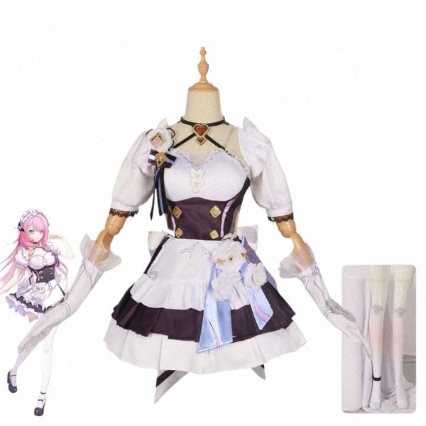 Elysia Cosplay Costume de femme de chambre française Hkai Impact 3 Uniforme de carnaval Perruque Anime Halen Costumes Femmes Hommes Jeu Costume complet t4BO #