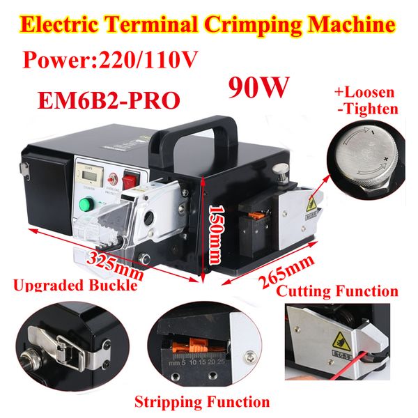 Máquina prensadora de terminales eléctricos EM6B2-PRO, máquina prensadora en frío EM6B2, función de corte y pelado de cables, herramientas prensadoras de 220/110V