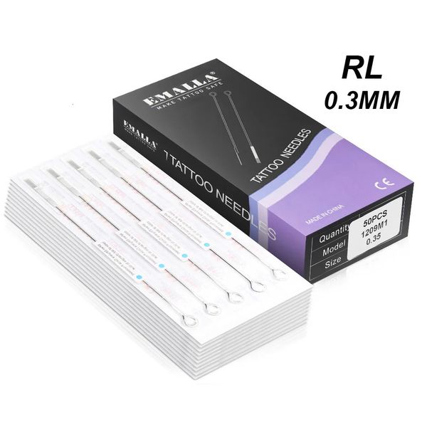 Emalla 50pcs Professional 0,30mm Tattoo Needles 3RL 5RL 7RL 9RL 11RL 13RL 14RL TAILLE DIGNABLE AIGNORS STORDES STORDES SARILES 231227