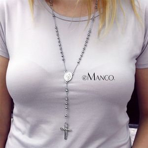 Collier pendentif en acier inoxydable fait à la main bijoux tribaux bohèmes longs colliers de perles d'argent pour les femmes Y200323