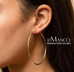 Emanco Super Large Boucle d'oreille de cerceau cercle de 70 mm pour femmes Hyperbole mince en acier inoxydable boucles d'oreilles Femmes de boucles d'oreilles simples Y2003233147999
