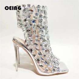 GEM ECHELLISE SUMME B4C3C FEMMES BOOTES SAGE SAGE TOE Open PVC STILETTO Talons Sandales Side Zipper Sandalias de Mujer 43 240410