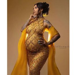 Robe de maternité ornée pour séance photo de grossesse, extensible, Sexy et brillante, robes de déesse enceintes