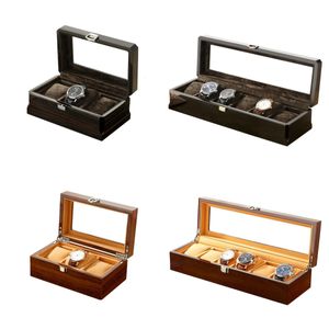 Boîte à grains de bois de luxe noir Boîte de montre 3 emplacements 6 emplacements Quartz Boîte de montre mécanique Boîte de rangement Boîte de rangement 240418