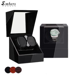 Embers Luxry Luxry Watch Winder Batterie Boîte de montre de shaker en bois Étui de stockage de verre enrouleur automatique Mabuchi Motro 240426