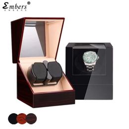 Embers Luxry Luxry Watch Winder Batterie Boîte de montre de shaker en bois Étui de stockage de verre enrouleur automatique Mabuchi Motro 240416
