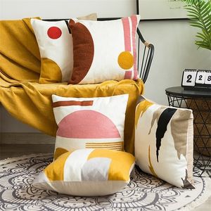 Emboridery Cushion Cover 45x45cm Square Kussen Cover Kleuren Roze Beige Geel Bruin Woondecoratie voor Woonkamer Bed Room 210317