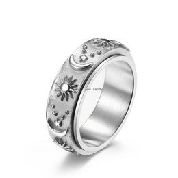 Emboss Stars Moon Sun Rotatif Bague en Acier Inoxydable Doigt Soulageant la Pression Spinner Décompression Anneaux pour Hommes Femmes Mode Bijoux Will et Sandy