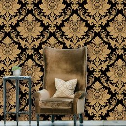 Embosed 3D Wallpaper Gold en Black Wall Papers Home Decor Damask Europe PVC Wallpaper voor muren in Rolls Living Room