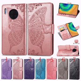 Reliëf Butterfly PU Lederen Portemonnee Telefoon Case Flip Cover voor iPhone 11 Pro MAX XR XS MAX 6 7 8 Plus Samsung S10 Plus S10E Note10 Plus S9