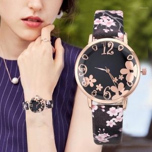 Fleurs en relief petites femmes imprimées fraîches quartz watch dames habiller les montres-bracelettes relogio féminino1 289b