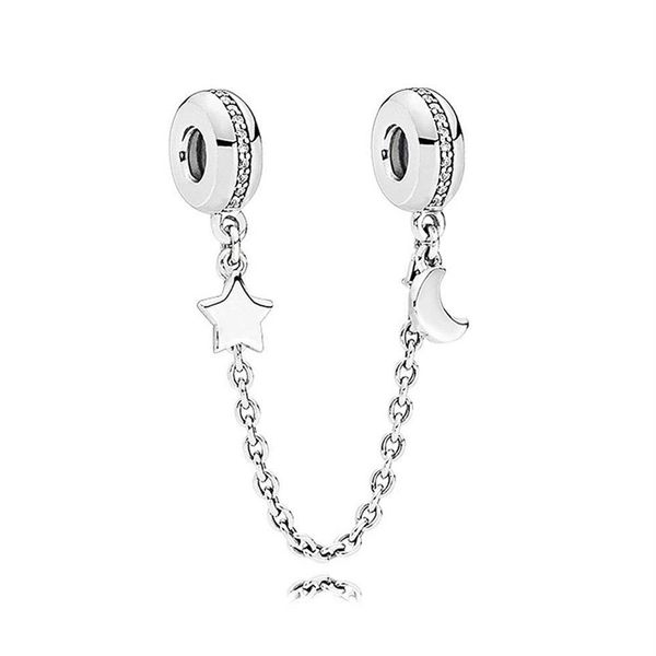 Abalorio de cadena de seguridad con tapón de corazones en relieve en cuentas de plata de ley 925 compatible con pulseras Pandora para mujer292n