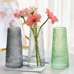 Vases en verre Ins en relief grand eau transparente nourrissante riche bambou salon maison Arrangement de fleurs ornements
