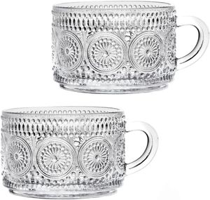 Ensemble de tasses en verre à motif en relief délicat café eau thé lait boissons tasse grande capacité petit déjeuner tasses ustensiles à boire verres