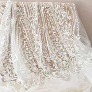 Gaufrage 1 Yard 3d ivoire perlé géométrique rayure Haute Couture Tulle dentelle tissu, robe de mariée robe de mariée vêtements de soirée bricolage