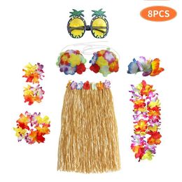 Embossing 1 set Plastic Vezels Meisjes Vrouw Hawaiiaanse Grasrok Goedkoop Kostuum Bloem Hula Rok 60 cm / 80 cm Dansjurk Feest Hawaii Strand