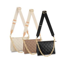 Moda repujado PM coussin bag para mujer Luxurys Designer mirror quality zipper Clutch Shoulder Bags Hombres Bolso de cuero genuino solapa Cross Body cadena bolsa de viaje