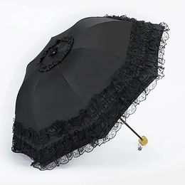 Enrôlement en dentelle Femmes Rain Raindla Sun Paraguas Mujer Black Parasol Pliceding Guarda Chuva Invertido UV Protection Decoration