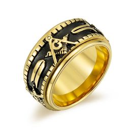 Embossment Draaibare Titanium Staal Vrijmetselarij Ringen heren 12mm Brede Vinger Ring Band voor Mannelijke Mannen Mode-sieraden
