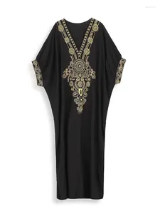 Borduurvaar plus size losse kaftan v nek huis gewaad strandkleding deksel 2024 lente/zomervakantie jurk zwempak cover-ups q1581