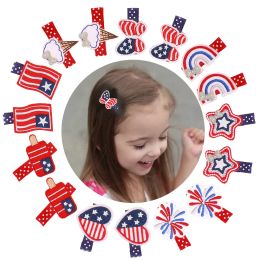 Barrettes à cheveux brodées avec étoile et drapeau américain, pinces à cheveux pour bébés filles et enfants, épingles à cheveux pour le jour de l'indépendance, nœud à cheveux avec pince, 4 juillet BJ