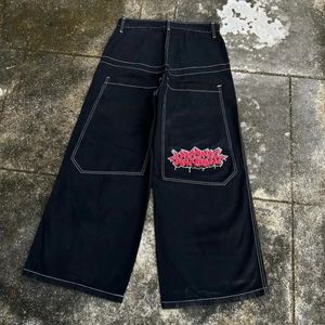 Broidered Baggy Jeans streetwear hip hop rétro graphique y2k jeans hommes femmes gothiques hauts pantalons larges harajuku pantalon noir 240425