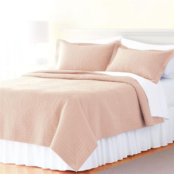 Ropa de cama bordada Juego de edredón de algodón 2/3 piezas Colcha sólida Funda de cama de estilo americano Fundas de almohada Manta de verano Juegos de edredones