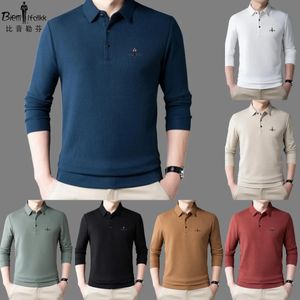 Geborduurd BIEM.L.FDLKK heren poloshirt met lange mouwen merk T-shirt wafel business casual shirt high-end herenkleding 240312