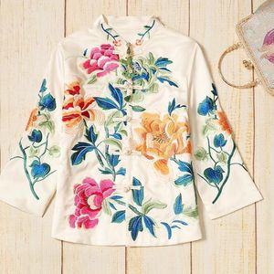 Geborduurde blouse etnische stijl retro borduurwerk Chinese blouse damesstijl jas losse katoenen jas dames herfst 240123